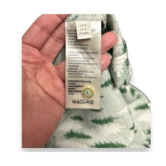 Maeve Anthropologie 4 Green White Blouse Holiday Whimsical Cottagecore Flowy Top - Picture 11 of 12